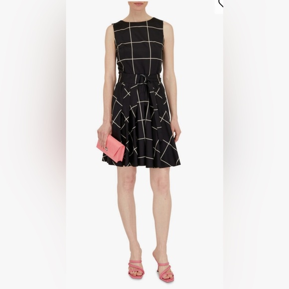 Akris Punto Dresses & Skirts - Akris Punto Size 12 Sleeveless Black & Cream Windowpane Belted Cotton Dress NEW!